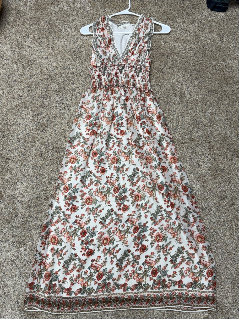 Max Studio Cream Maxi Dress with Rust & Olive Floral Print